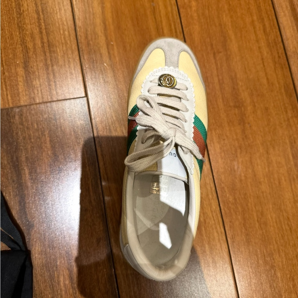 Beige and Green Gucci Sneakers